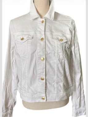 Michael Kors White Denim Jacket with Gold-Tone Buttons